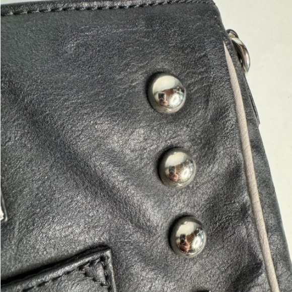 Chocolate Studded and Piped Edge Shoulder Bag OS Black Vegan Leather - Picture 9 of 10